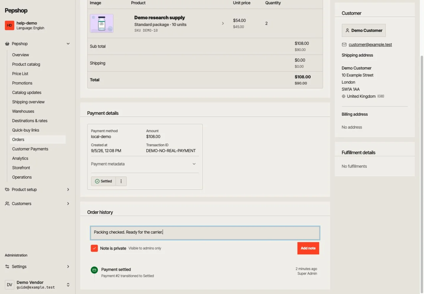 Find Order history — local demo shop